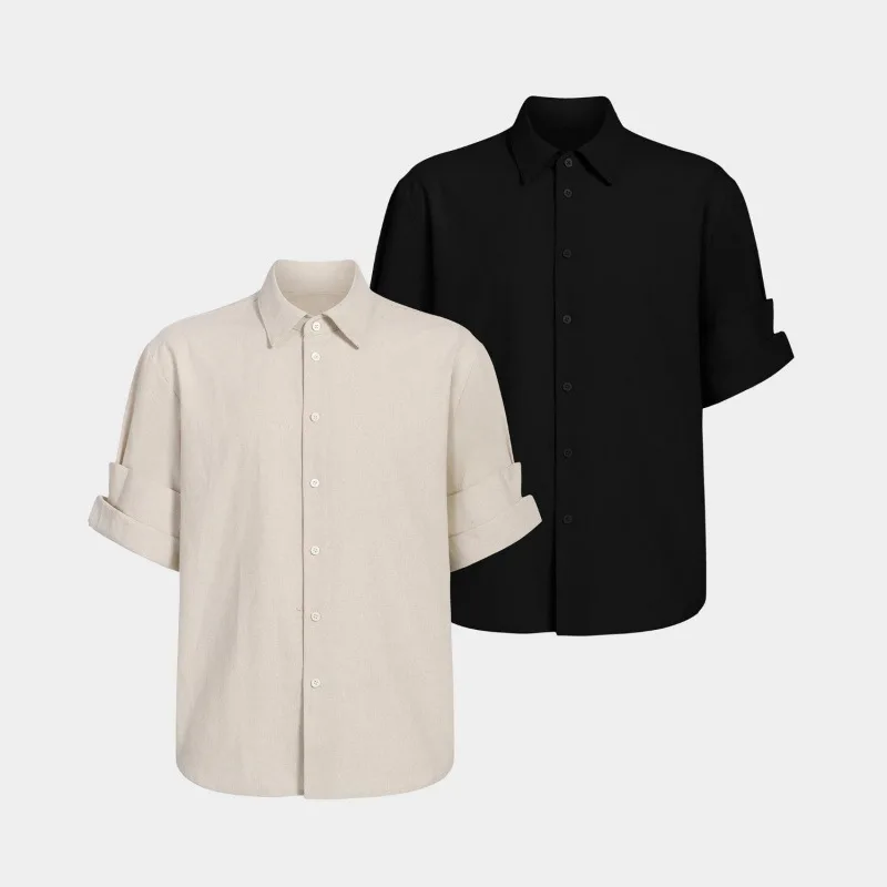 2026 Summer Men's Linen Blended Old Money Wind Straight Shoulder Roll Sleeve T-Shirt Slim Fit Capable Short Sleeve Shirt
2026 Summer Men's Linen Blended Old Money Wind Straight Shoulder Roll Sleeve T-Shirt Slim Fit Capable Short Sleeve Shirt
