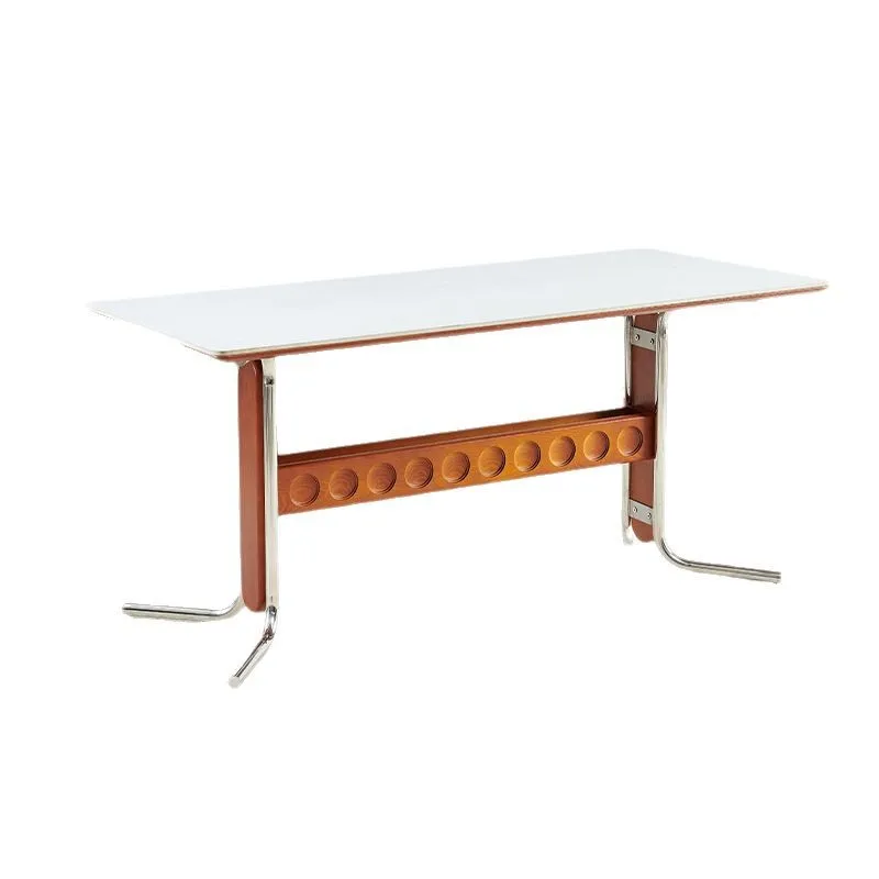 Retro rectangular solid wood rock slab stainless steel dining table, light luxury home modern simple dining table
Retro rectangular solid wood rock slab stainless steel dining table, light luxury home modern simple dining table