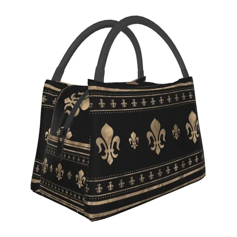 Роскошная черно-золотая сумка для обеда Fleur De Lis на заказ для мужчин и женщин, теплые изолированные ланч-боксы для офисных путешествий
Роскошная черно-золотая сумка для обеда Fleur De Lis на заказ для мужчин и женщин, теплые изолированные ланч-боксы для офисных путешествий