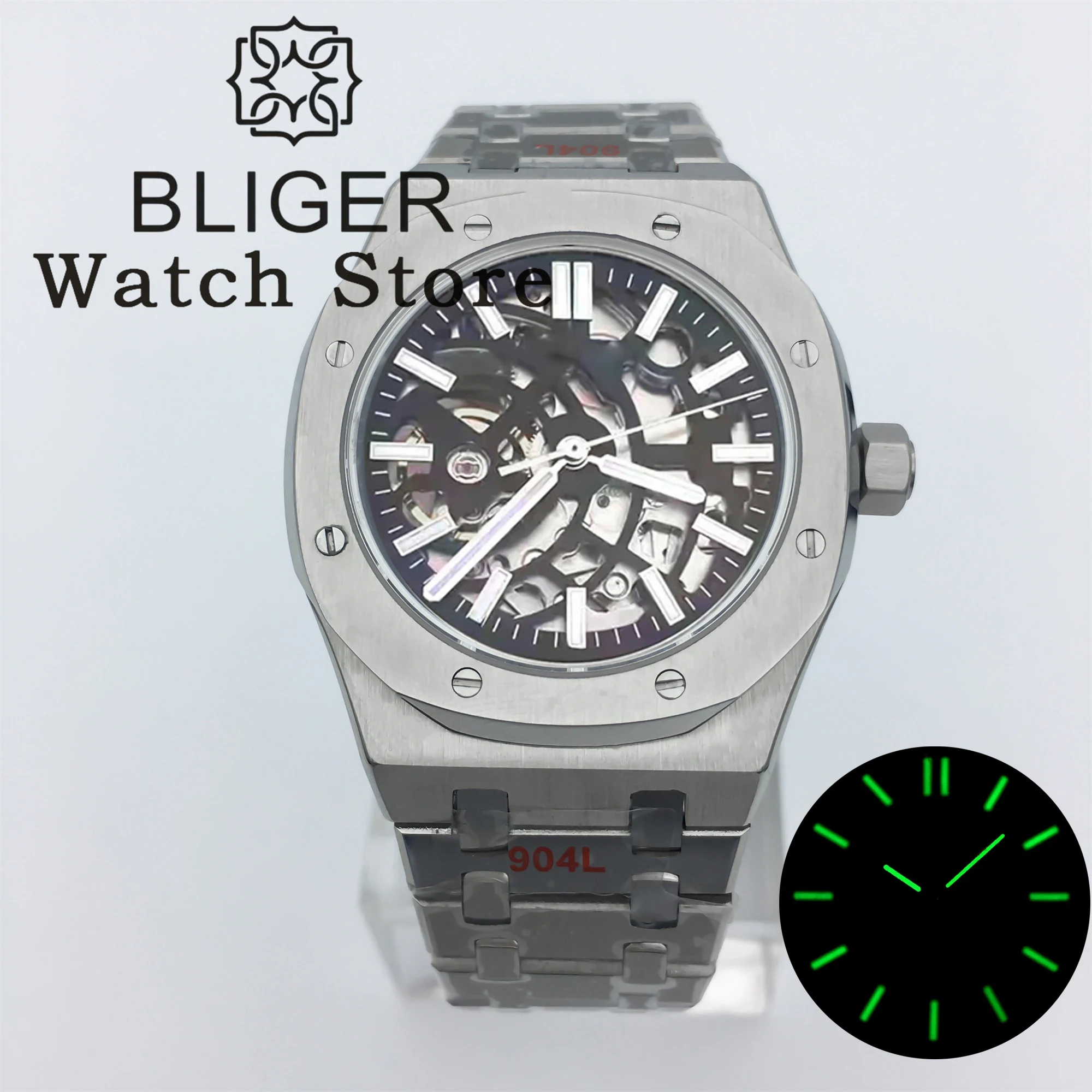 BLIGER 41mm NH70 Watch Sapphire Crystal Skeleton Out Dial With Green Luminous NH70 Mechaninal Automatic Movement Deep Waterproof
BLIGER 41mm NH70 Watch Sapphire Crystal Skeleton Out Dial With Green Luminous NH70 Mechaninal Automatic Movement Deep Waterproof