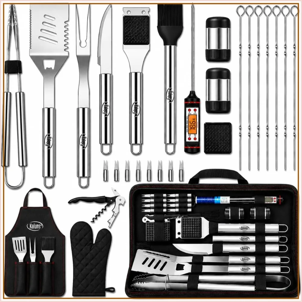 Heavy Duty Stainless Steel Grill Set with Meat Thermometer, Case and Apron for Outdoor BBQ
Heavy Duty Stainless Steel Grill Set with Meat Thermometer, Case and Apron for Outdoor BBQ