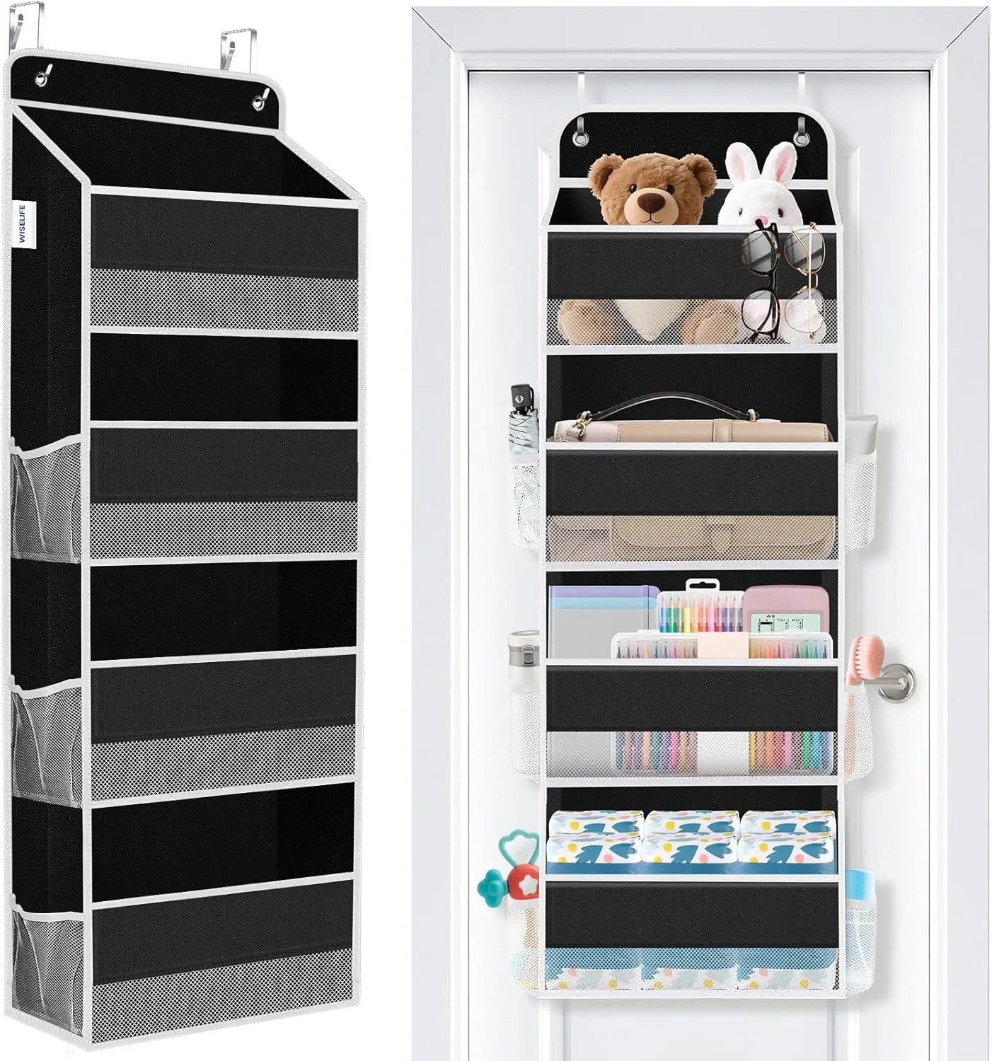 4-Shelf Over Door Organizer with 6 Side Pockets, Holds 40 lbs, Black
4-Shelf Over Door Organizer with 6 Side Pockets, Holds 40 lbs, Black