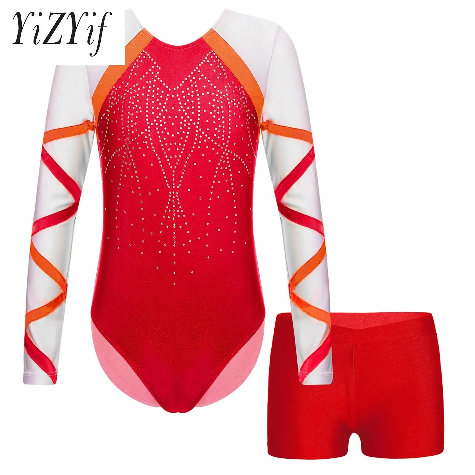 Kids Girls Ballet Performance Clothing Glittery Rhinestones Dance Leotard Color Block Bodysuit with Shorts for Gymnastics Wear
Kids Girls Ballet Performance Clothing Glittery Rhinestones Dance Leotard Color Block Bodysuit with Shorts for Gymnastics Wear