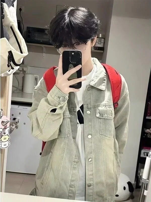 Retro American High Street Yellow Mud Waed Zipper Denim Jaet for Men Vintage Sle Spring Autumn Cotton Polyester
Retro American High Street Yellow Mud Waed Zipper Denim Jaet for Men Vintage Sle Spring Autumn Cotton Polyester