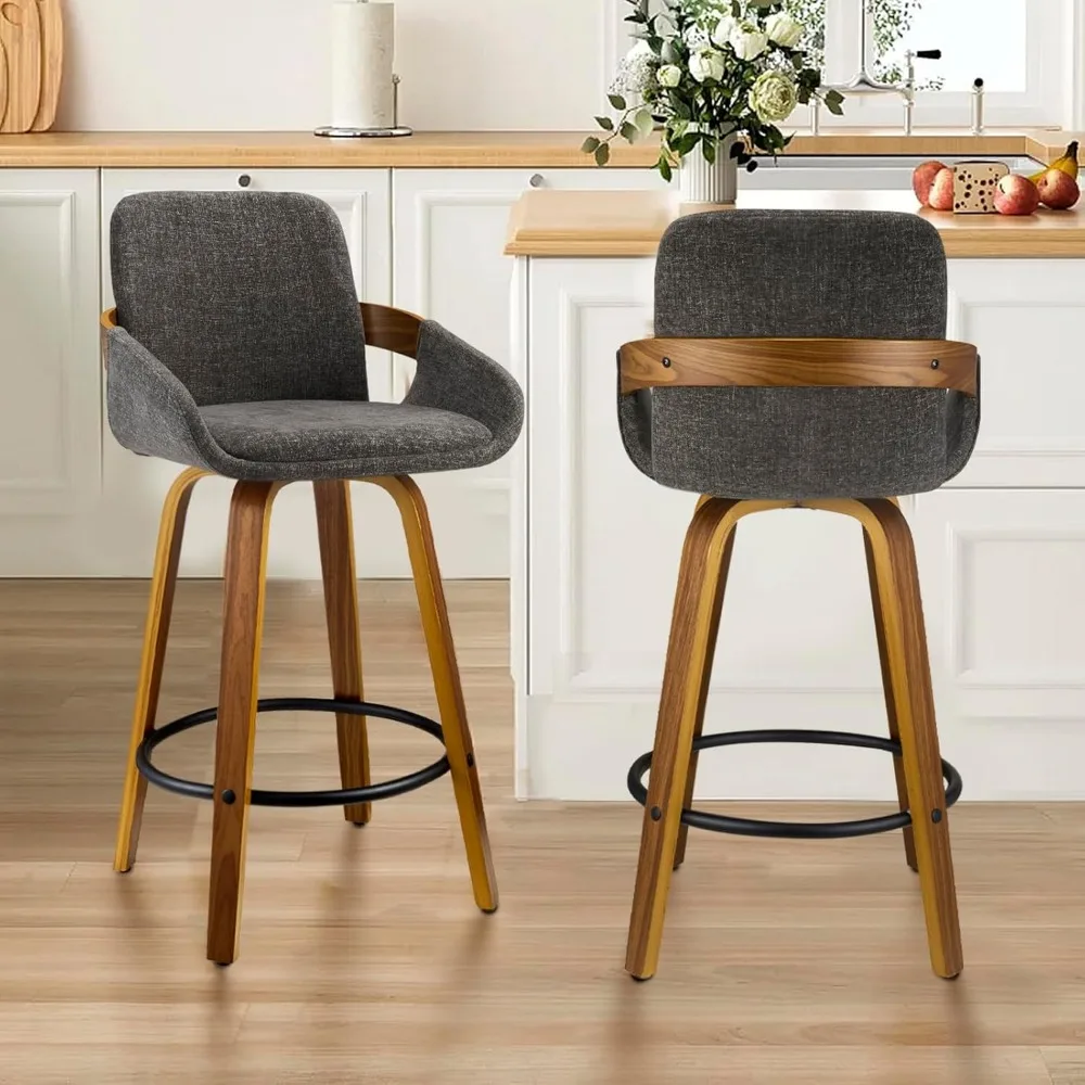 26 inch Modern Bar Stools Set of 2, Walnut Wood and Fabric Bar Chair, 360° Swivel Seat, Stylish and Comfortable Barstool for Kit
26 inch Modern Bar Stools Set of 2, Walnut Wood and Fabric Bar Chair, 360° Swivel Seat, Stylish and Comfortable Barstool for Kit