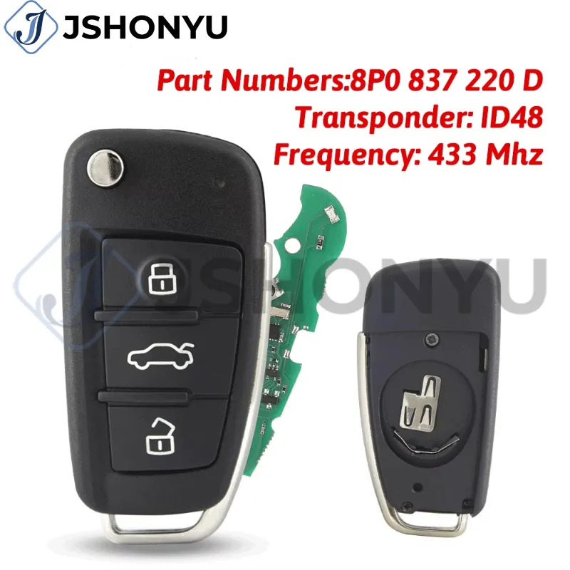 JsHonYu 8P0837220D 434MHz ID48 Replacement Remote Folding Flip Car Key Fob Compatible for Audi A3 TT 2006-2010
JsHonYu 8P0837220D 434MHz ID48 Replacement Remote Folding Flip Car Key Fob Compatible for Audi A3 TT 2006-2010