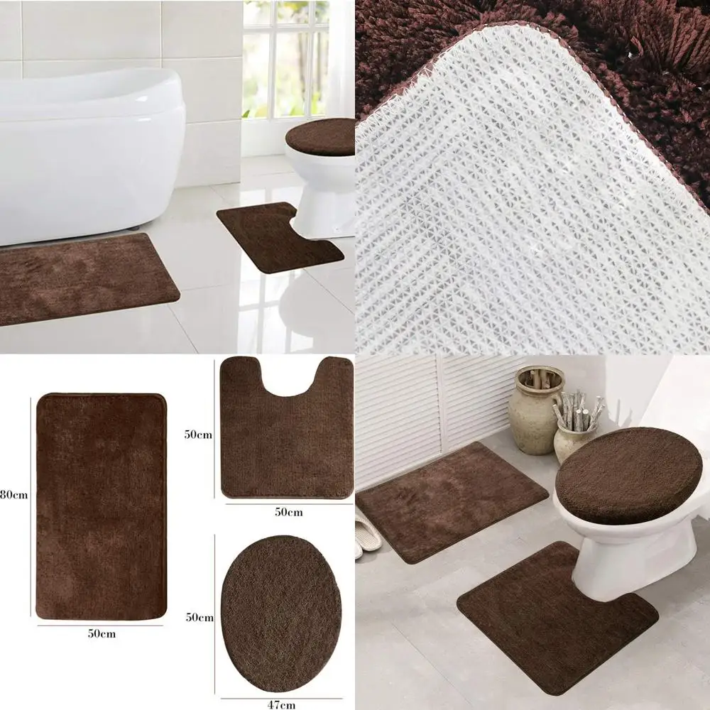 Coffee-Colored 3-Piece Bath Rug Set: Non-Slip Mats, Soft U-Shaped Rug, Floor Mat, and Toilet Seat Cover
Coffee-Colored 3-Piece Bath Rug Set: Non-Slip Mats, Soft U-Shaped Rug, Floor Mat, and Toilet Seat Cover