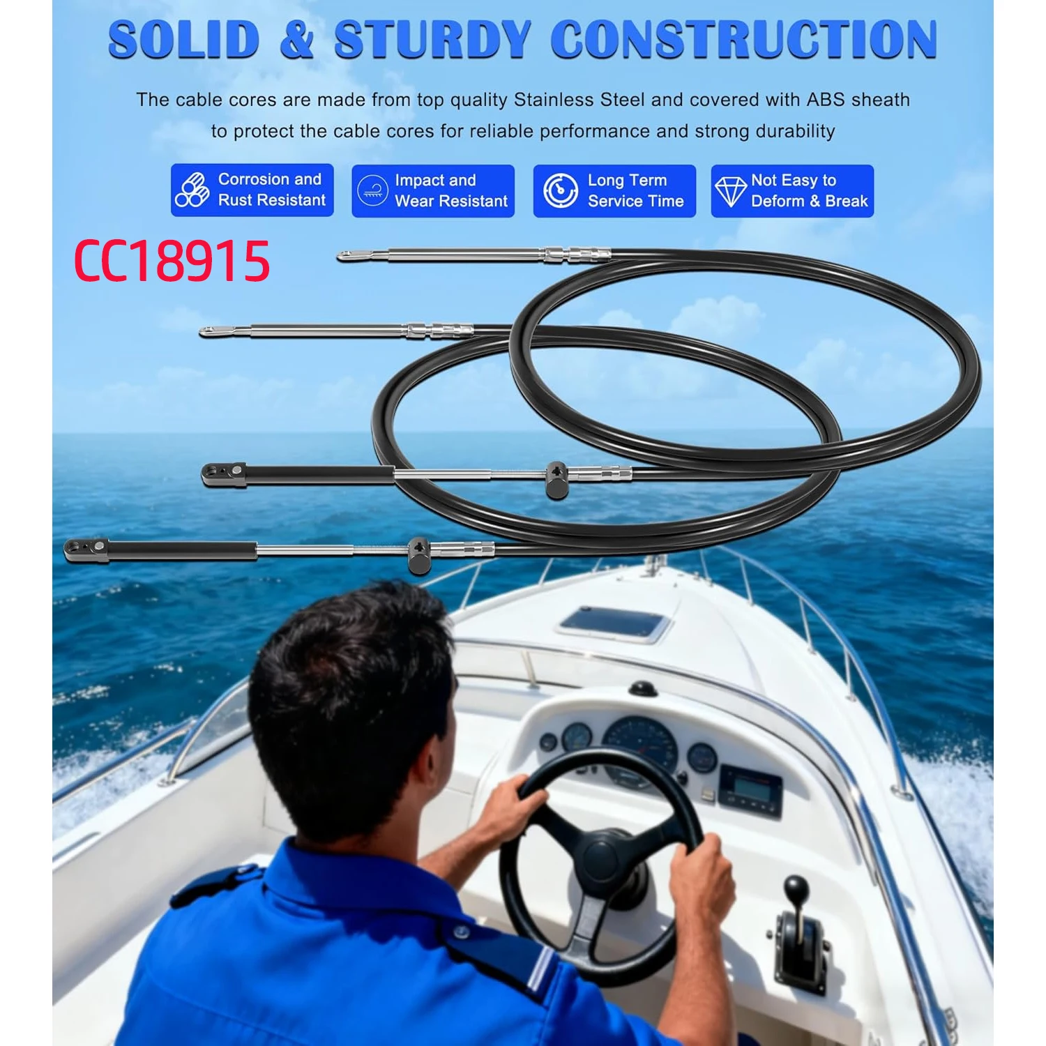 15FT Boat Throttle and Shift Cables CC18915 for Gen2 4000A Series Controller, Mercury MerCruiser Marine Force Outboard Engines
15FT Boat Throttle and Shift Cables CC18915 for Gen2 4000A Series Controller, Mercury MerCruiser Marine Force Outboard Engines