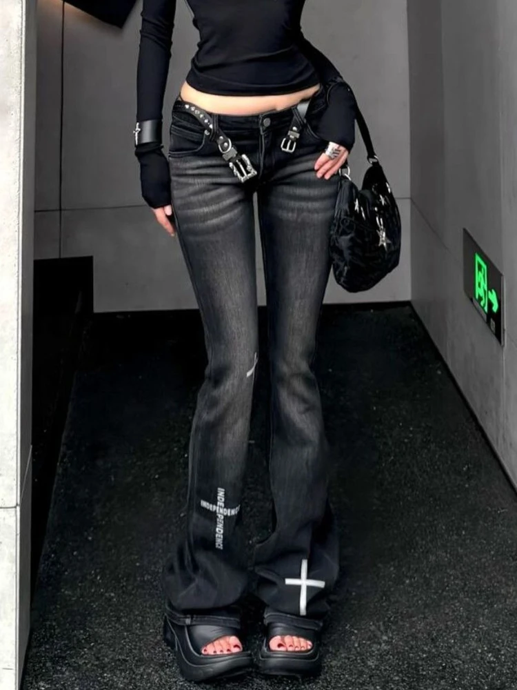 Y2K Harajuku Sexy Trendy Design Black Low Waist Slim Fit Flare Jeans Women Cross Print Metal Buckle Strap Daily Wear Clubwear
Y2K Harajuku Sexy Trendy Design Black Low Waist Slim Fit Flare Jeans Women Cross Print Metal Buckle Strap Daily Wear Clubwear