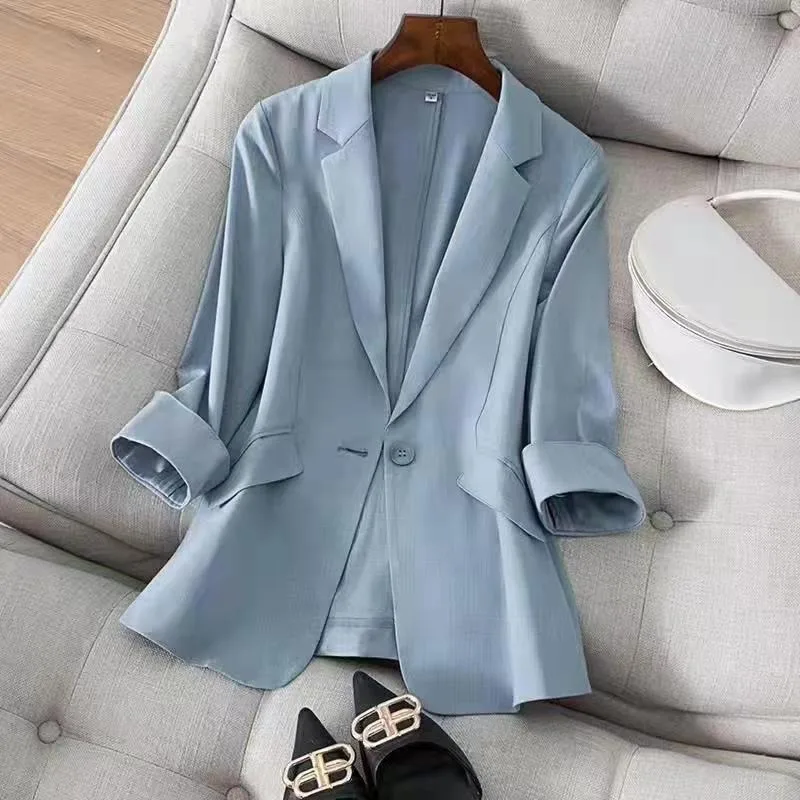 Western-style Small Suit Jacket Women's Cropped Sleeves Spring and Autumn New Korean Temperament Slim Solid Color Suit Jacket
Western-style Small Suit Jacket Women's Cropped Sleeves Spring and Autumn New Korean Temperament Slim Solid Color Suit Jacket