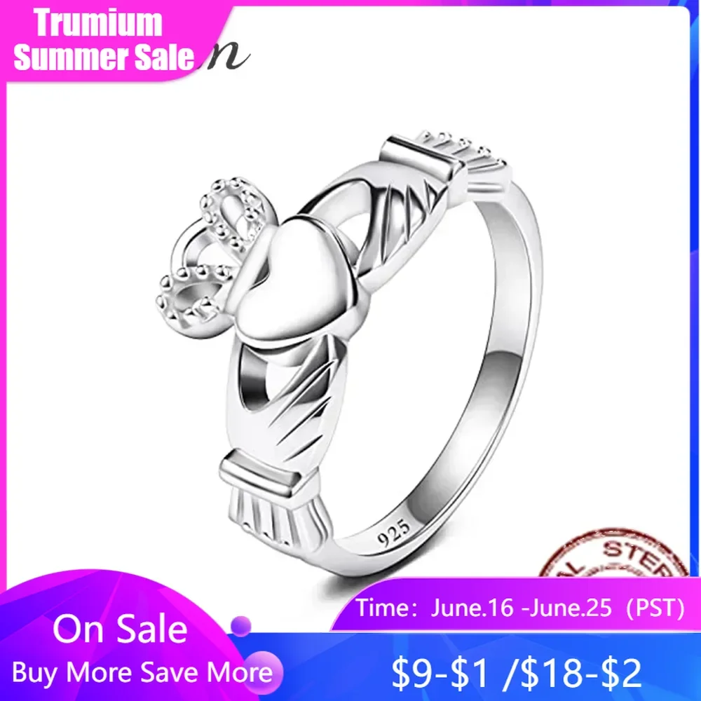Trumium Women's Claddagh Irish Ring 925 Sterling Silver ring Love Heart Celtic Knot Crown Engagement Wedding Band Free Engraving
Trumium Women's Claddagh Irish Ring 925 Sterling Silver ring Love Heart Celtic Knot Crown Engagement Wedding Band Free Engraving
