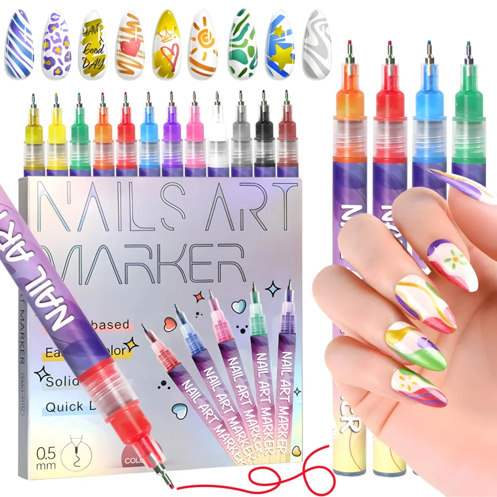 12 Color Nail Art Pens Set 0.5MM Fine Point Liner Acrylic Nail Polish Kit Waterproof Quick-Drying for Drawing Painting
12 Color Nail Art Pens Set 0.5MM Fine Point Liner Acrylic Nail Polish Kit Waterproof Quick-Drying for Drawing Painting