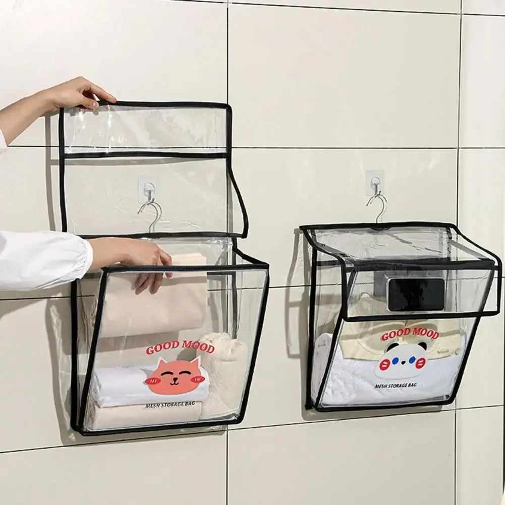 Bathroom Organizer Waterproof Bathroom Storage Bag Transparent Wall Hanging Bathroom Storage Bag with Hook Capacity for Clothes
Bathroom Organizer Waterproof Bathroom Storage Bag Transparent Wall Hanging Bathroom Storage Bag with Hook Capacity for Clothes