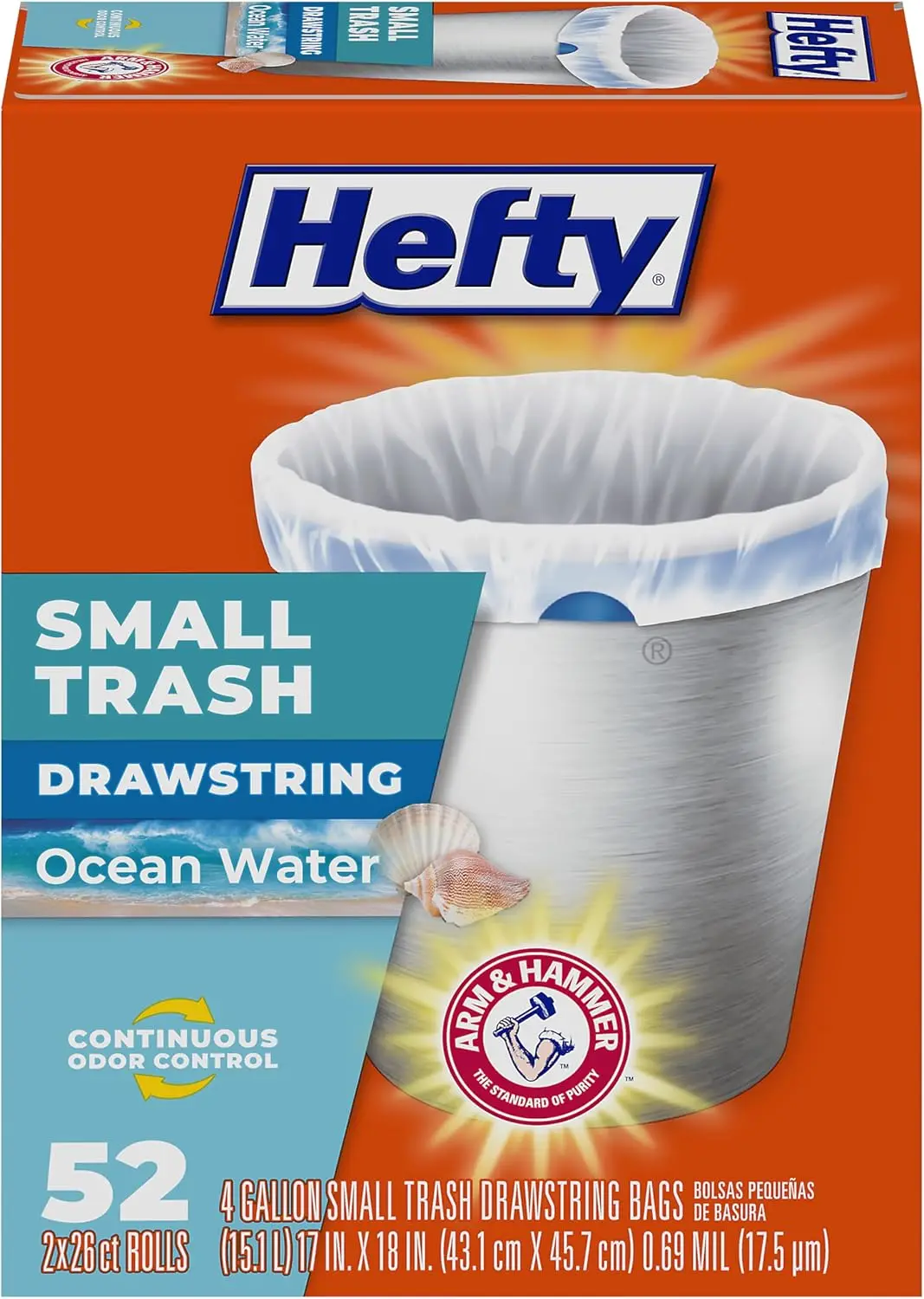 Ocean Scented 4 Gallon Trash Bags, 52 Count, Drawstring Closure for Freshness
Ocean Scented 4 Gallon Trash Bags, 52 Count, Drawstring Closure for Freshness