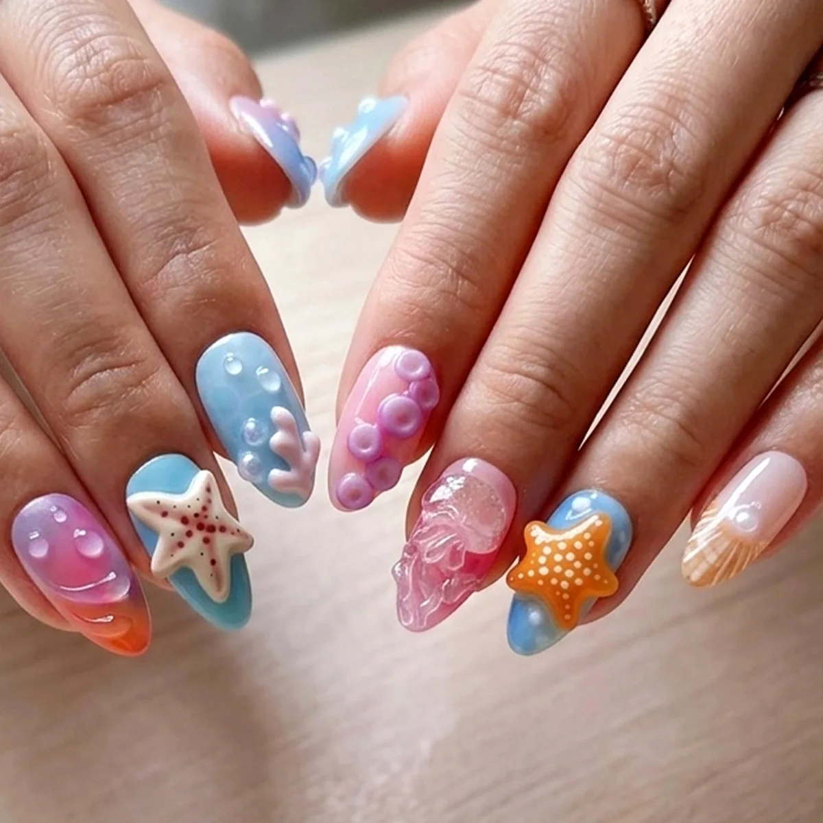 24PCS Pink Blue Gradient Ocean Press on Nails 3D Starfish Jellyfish Coral & Shell False Nails with Water Drop Decor false nails
24PCS Pink Blue Gradient Ocean Press on Nails 3D Starfish Jellyfish Coral & Shell False Nails with Water Drop Decor false nails