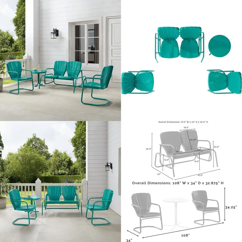 Комплект садовой мебели Ridgeland из 4 предметов: ретро-диван-качалка из металла для патио, веранды, террасы, цвет бирюзовый глянец
Комплект садовой мебели Ridgeland из 4 предметов: ретро-диван-качалка из металла для патио, веранды, террасы, цвет бирюзовый глянец