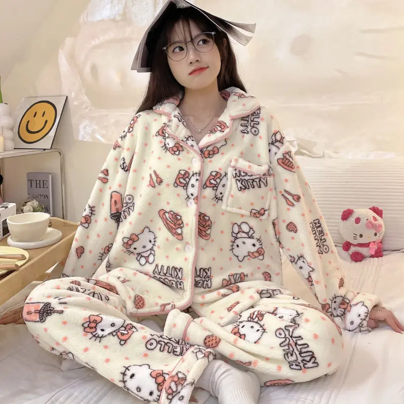 Sanrios Cute Pajamas Hello Kittys Cartoon Long Sleeves Trousers Suit Sweet Loose Simple Home Clothing Hot Sell High End Gifts
Sanrios Cute Pajamas Hello Kittys Cartoon Long Sleeves Trousers Suit Sweet Loose Simple Home Clothing Hot Sell High End Gifts