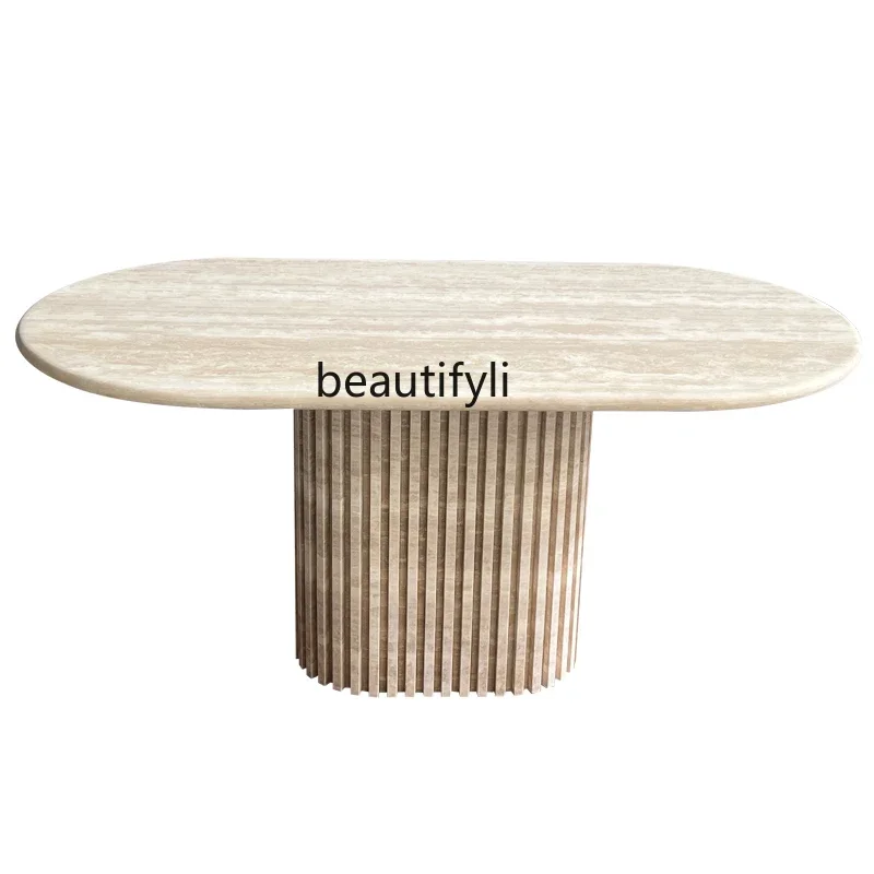 Nordic natural travertine rectangular dining table designer light luxury living room marble dining table
Nordic natural travertine rectangular dining table designer light luxury living room marble dining table