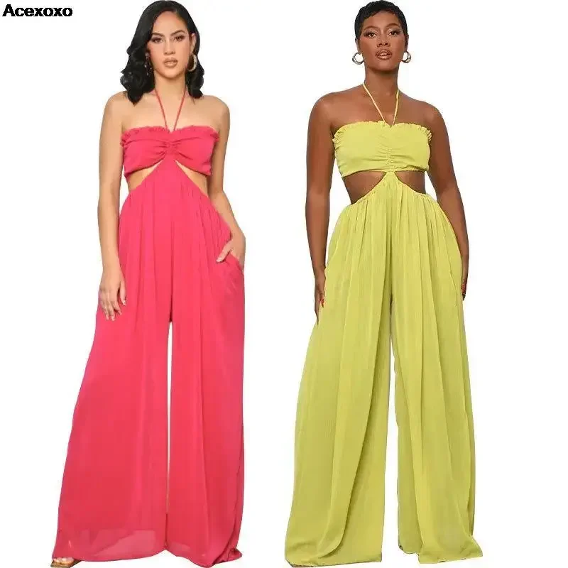 Summer new women's fashion casual without the need for bare shoulder hanging neck hollow wide leg temperament slim dress
Summer new women's fashion casual without the need for bare shoulder hanging neck hollow wide leg temperament slim dress