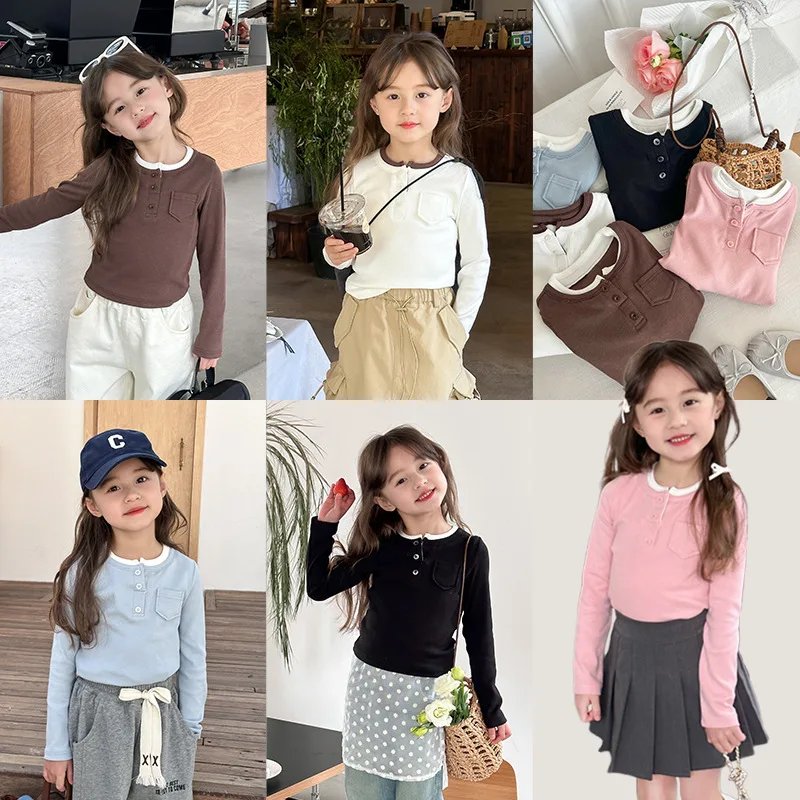 Girls Top 2025 Spring New Childrens Wear Girl Baby Korean Style Round Neck Matching Color False Two Base Shirts Casual Simple
Girls Top 2025 Spring New Childrens Wear Girl Baby Korean Style Round Neck Matching Color False Two Base Shirts Casual Simple