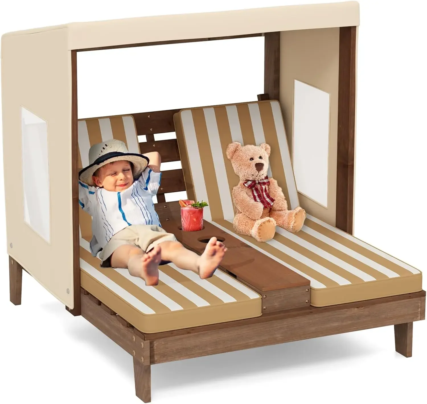 Детское кресло для отдыха на открытом воздухе, деревянный шезлонг с двойным сиденьем и навесом, подстаканники, подушка, кресло со спинкой,
Детское кресло для отдыха на открытом воздухе, деревянный шезлонг с двойным сиденьем и навесом, подстаканники, подушка, кресло со спинкой,