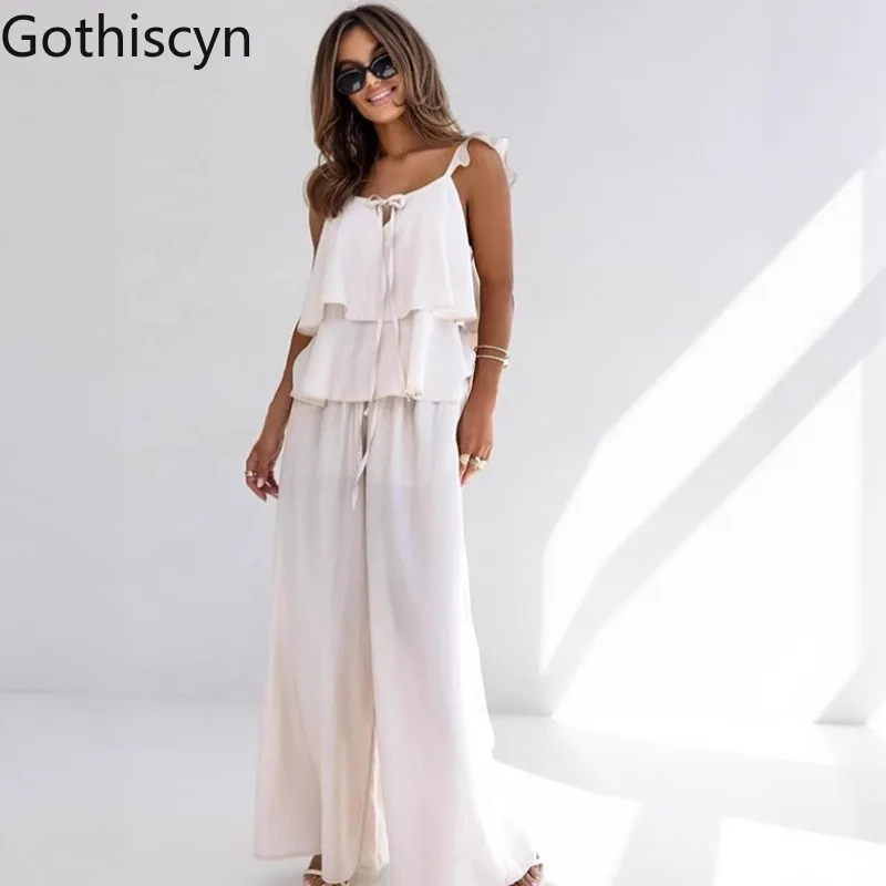 Gothiscyn Casual Set Women's Summer Lace-up Camisole Top Elastic Waist Loose Wide Leg Pants Two-piece Set Fashion Female Clothes
Gothiscyn Casual Set Women's Summer Lace-up Camisole Top Elastic Waist Loose Wide Leg Pants Two-piece Set Fashion Female Clothes