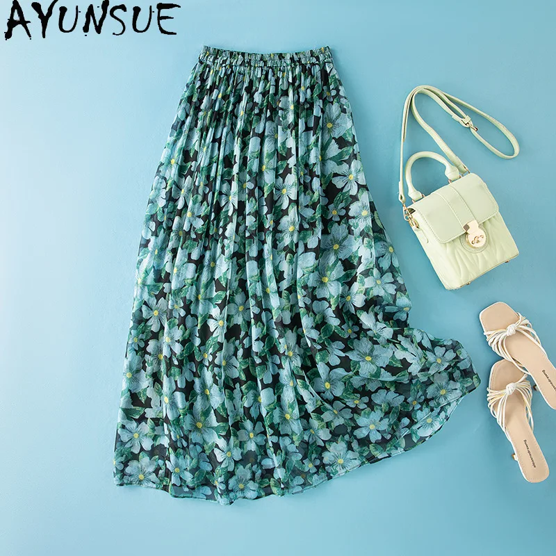 AYUNSUE 100% Silk Women's Skirts French Retro Skirts for Women Vacation Style A-line Floral Long Skirt Woman Clothes Summer 치마
AYUNSUE 100% Silk Women's Skirts French Retro Skirts for Women Vacation Style A-line Floral Long Skirt Woman Clothes Summer 치마