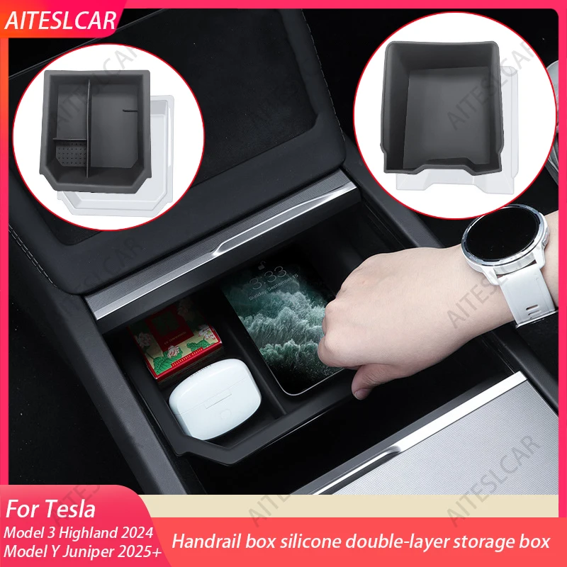 AITESLCAR For New Tesla Model Y Juniper (2025-2026) Silicone And ABS double-layer storage box Center Console Organizer
AITESLCAR For New Tesla Model Y Juniper (2025-2026) Silicone And ABS double-layer storage box Center Console Organizer