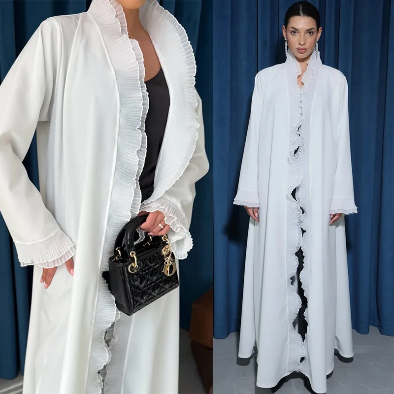 Ramadan Islamic Muslim New Solid Color Loose Cardigan Robe Long Sleeve Mushroom Edge Splicing Long Dress Dubai Women's Wear
Ramadan Islamic Muslim New Solid Color Loose Cardigan Robe Long Sleeve Mushroom Edge Splicing Long Dress Dubai Women's Wear