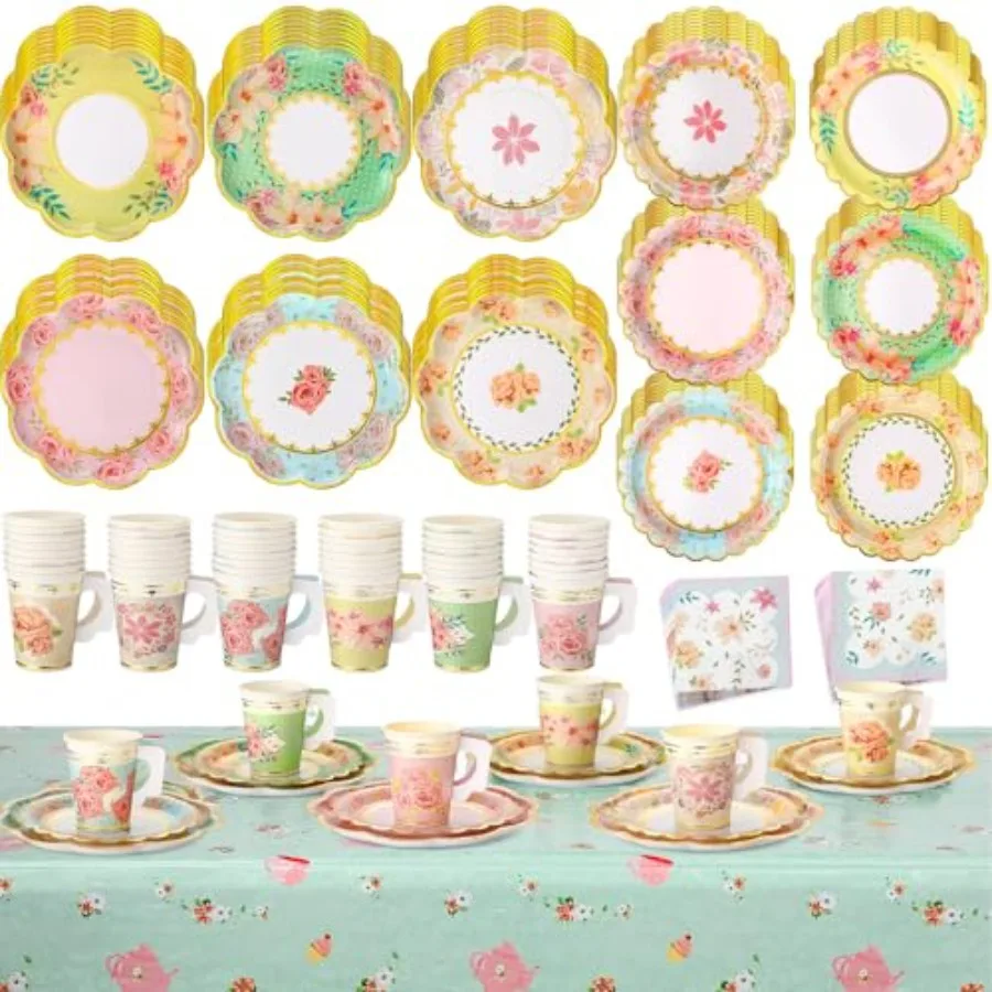 Pcs 48 Guests Tea Birthday Party plies Disposable Tableware Set 9 oz Paper Tea Cups with Handle, 7" 9" Paper Plates, Napkins, T
Pcs 48 Guests Tea Birthday Party plies Disposable Tableware Set 9 oz Paper Tea Cups with Handle, 7" 9" Paper Plates, Napkins, T
