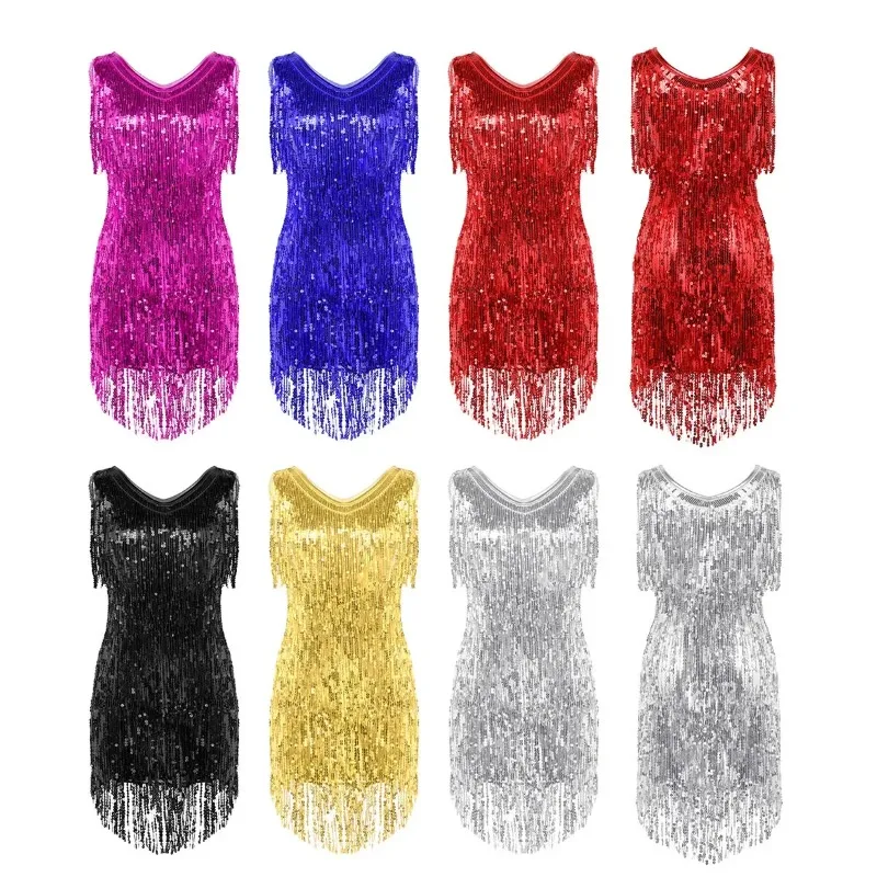 Women Latin Dress Shiny Sequin Sleeveless Tassels Fringed Dress Tango Samba Rumba Ballroom Salsa Jazz Dance Performance Costume
Women Latin Dress Shiny Sequin Sleeveless Tassels Fringed Dress Tango Samba Rumba Ballroom Salsa Jazz Dance Performance Costume