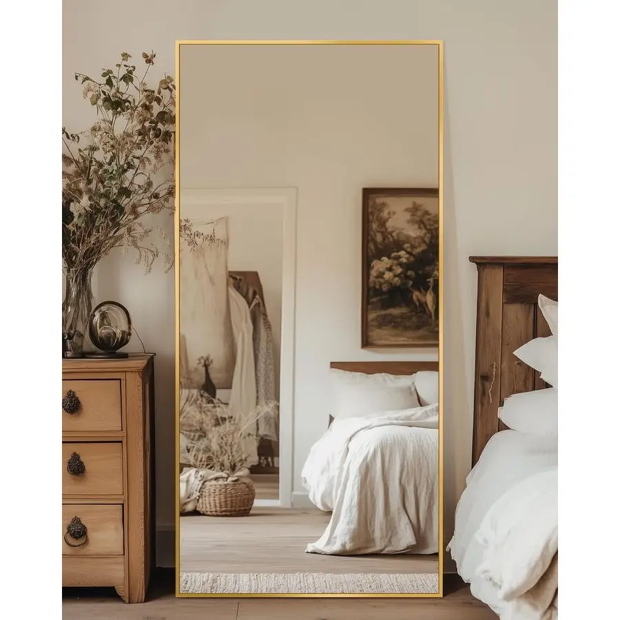 Full Length Mirror, 58x21 Floor Mirror with Stand, Hanging Mounted Mirrors for Bedroom, Living Room, Cloakroom, Dining Room, Gol
Full Length Mirror, 58x21 Floor Mirror with Stand, Hanging Mounted Mirrors for Bedroom, Living Room, Cloakroom, Dining Room, Gol