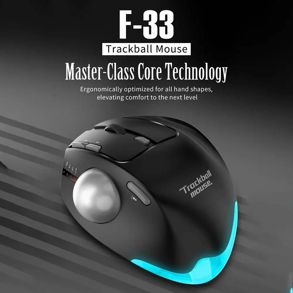 F33 Trackball Mouse Wireless Three Mode Bluetooth Ergonomic Design Multi Function Button RGB Backlight Rechargeable Mouse
F33 Trackball Mouse Wireless Three Mode Bluetooth Ergonomic Design Multi Function Button RGB Backlight Rechargeable Mouse