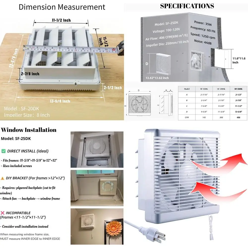 11.6 x 11.6 Wall-Mounted Air Extractor Fan for Home Ventilation - 35W, 406 CFM
11.6 x 11.6 Wall-Mounted Air Extractor Fan for Home Ventilation - 35W, 406 CFM