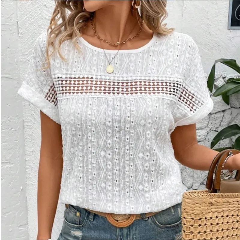 Summer Women Casual Blouses O Neck Short Sleeve Busas Tops Female Elegant Hollow Out Design Loose Shirts For Women
Summer Women Casual Blouses O Neck Short Sleeve Busas Tops Female Elegant Hollow Out Design Loose Shirts For Women