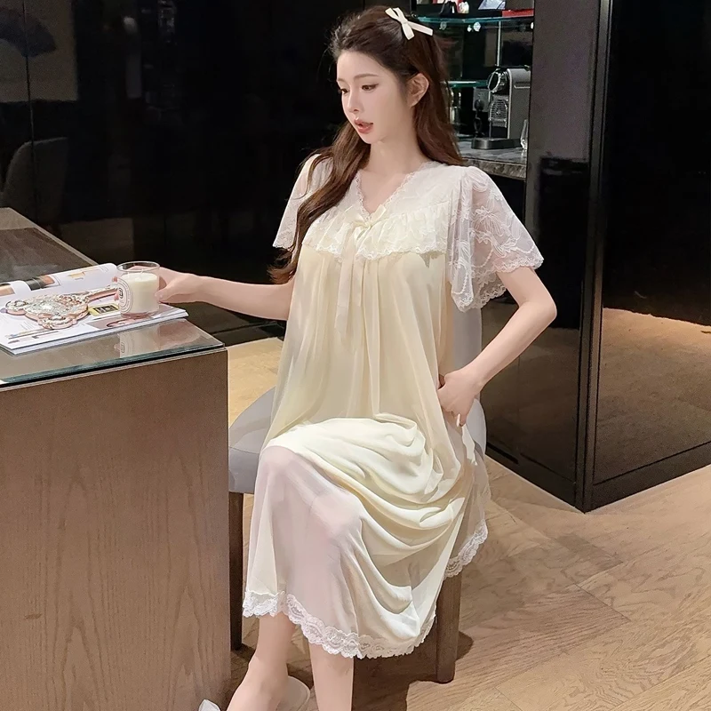 2026 Summer Short Sleeve Cotton Sexy Lace V-neck Lingerie Nightgowns for Women Cute Sleepwear Night Dress Nightdress Home Nighty
2026 Summer Short Sleeve Cotton Sexy Lace V-neck Lingerie Nightgowns for Women Cute Sleepwear Night Dress Nightdress Home Nighty