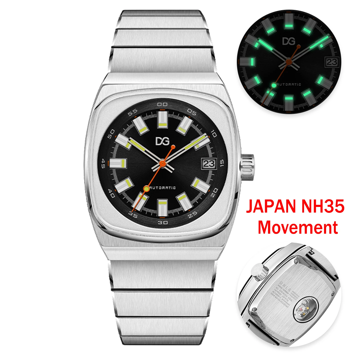 DG Men Automatic Mechanical Watch Japan NH35 Movement 316L Steel Sapphire Crystal Luminous 50M Waterproof Luxury Sports Watch
DG Men Automatic Mechanical Watch Japan NH35 Movement 316L Steel Sapphire Crystal Luminous 50M Waterproof Luxury Sports Watch