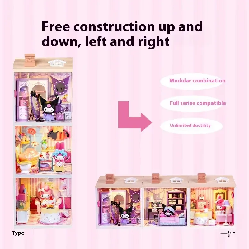 Sanrio Cartoon Anime Kuromi Melody cabin model Assembling Handmade DIY Desktop ornament toys Cute Girl Birthday Gift Toy
Sanrio Cartoon Anime Kuromi Melody cabin model Assembling Handmade DIY Desktop ornament toys Cute Girl Birthday Gift Toy