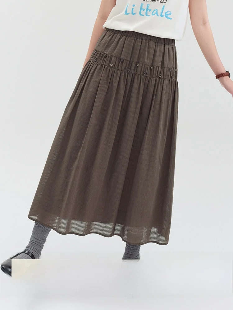 AMUU Original Textured Wooden Decorative Buckle Midi Skirt Women's Summer New Pure Cotton A-Line Skirt Korean Style High Waist
AMUU Original Textured Wooden Decorative Buckle Midi Skirt Women's Summer New Pure Cotton A-Line Skirt Korean Style High Waist