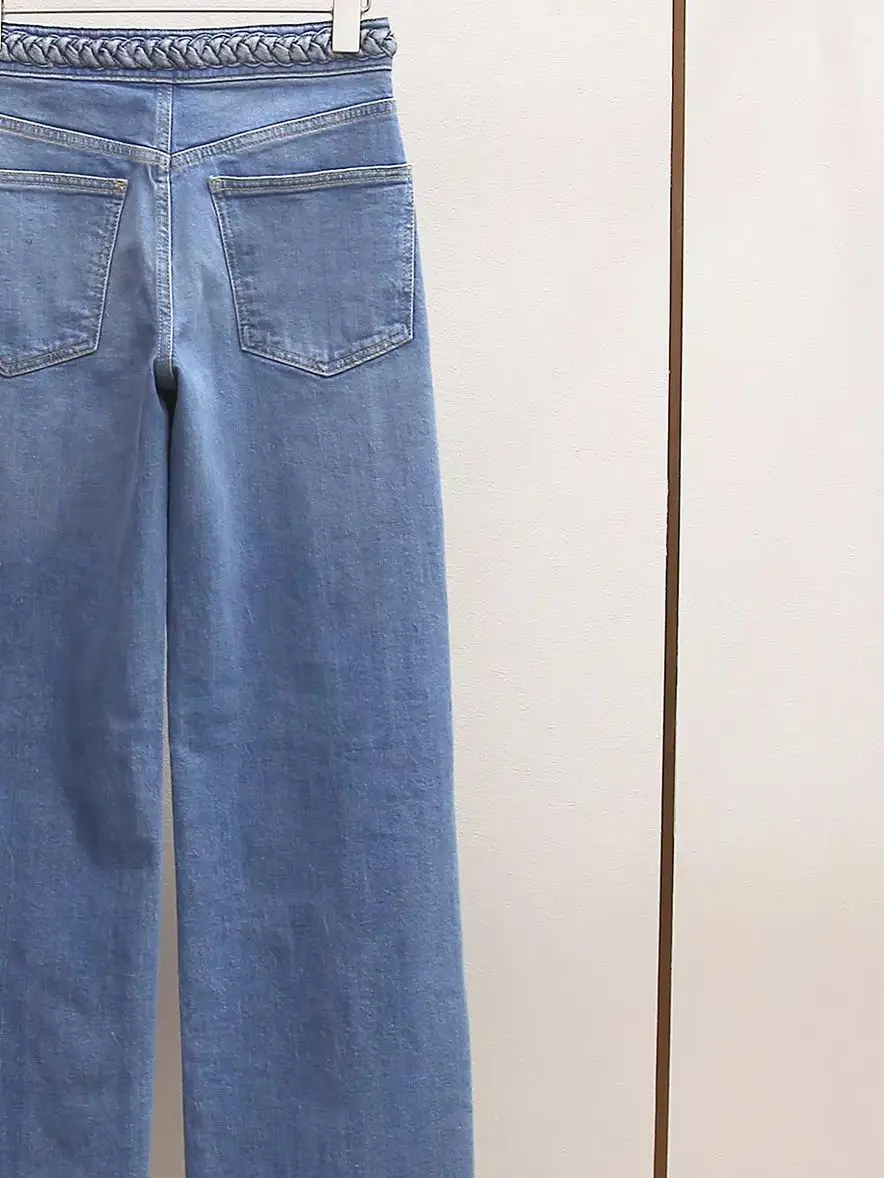 Spring/Summer Women Denim Hign Waist Braided Waistband Loose Jeans Pocket A-line Fashion Wide Leg Pants
Spring/Summer Women Denim Hign Waist Braided Waistband Loose Jeans Pocket A-line Fashion Wide Leg Pants