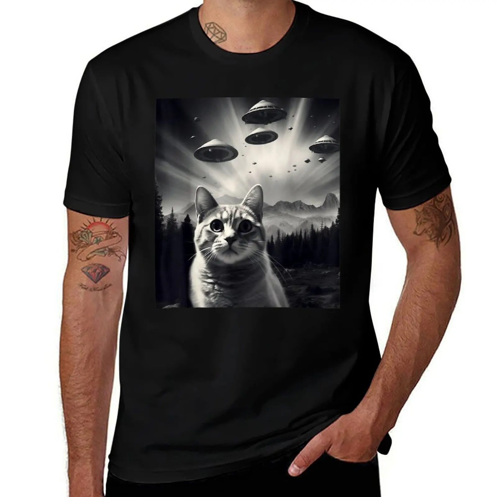 Funny Cat Selfie with UFOs T-Shirt Sun Protective Outdoor Tee Top
Funny Cat Selfie with UFOs T-Shirt Sun Protective Outdoor Tee Top