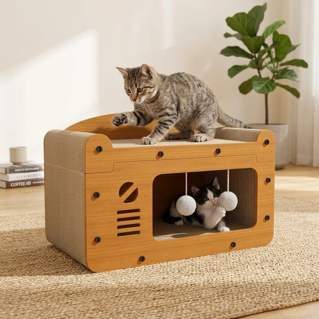 Durable Cat Scratcher House Furniture Protector Sturdy Wood Cardboard Cat House Bed Indoor Cats Hideout Playing Exercising Pad
Durable Cat Scratcher House Furniture Protector Sturdy Wood Cardboard Cat House Bed Indoor Cats Hideout Playing Exercising Pad