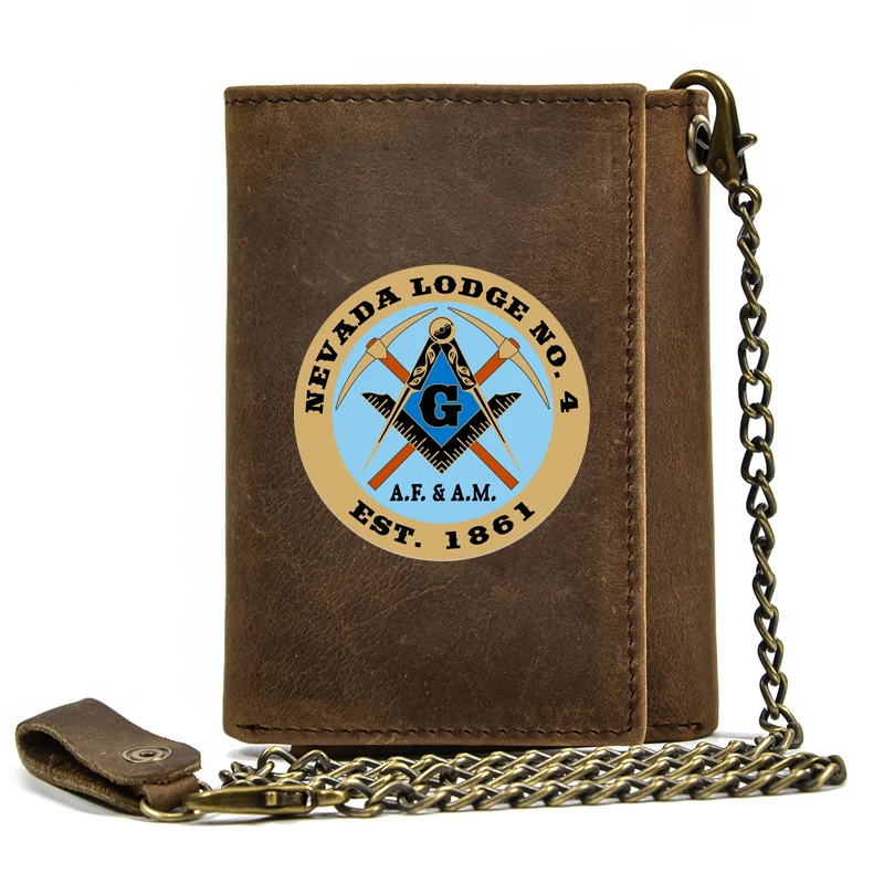 Luxury Men Genuine Leather Wallet With Iron Chain Anti Theft Masonic Nevada Lodge No.4 Printing Card Holder Short Purse BT3274
Luxury Men Genuine Leather Wallet With Iron Chain Anti Theft Masonic Nevada Lodge No.4 Printing Card Holder Short Purse BT3274