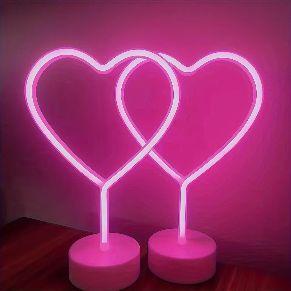 1pc Pink Neon Heart Light LED Neon Signs Night Light With Base Battery Powered Neon Table Light Suitable For Home Bedroom Party
1pc Pink Neon Heart Light LED Neon Signs Night Light With Base Battery Powered Neon Table Light Suitable For Home Bedroom Party