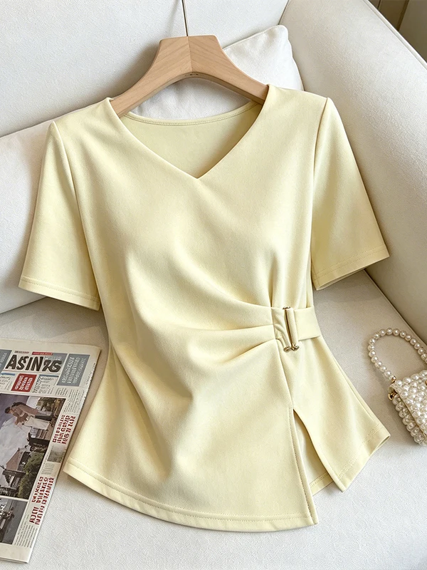 Summer New plus Size Women's Simple Casual V-Neck Asymmetric Short Sleeve Top Slimming Shirt Commute Regular Length
Summer New plus Size Women's Simple Casual V-Neck Asymmetric Short Sleeve Top Slimming Shirt Commute Regular Length