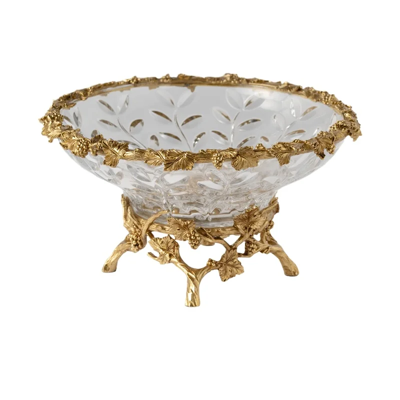 Transparent crystal glass fruit plate brass high-end luxury home living room decoration ornament
Transparent crystal glass fruit plate brass high-end luxury home living room decoration ornament