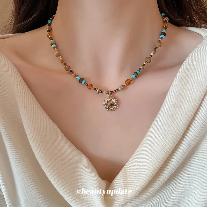 2026 Stainless Steel Natural Stone Rice Beads Sunflower Beaded Necklace Chinese Retro Collarbone Chain Light Luxury High-End
2026 Stainless Steel Natural Stone Rice Beads Sunflower Beaded Necklace Chinese Retro Collarbone Chain Light Luxury High-End