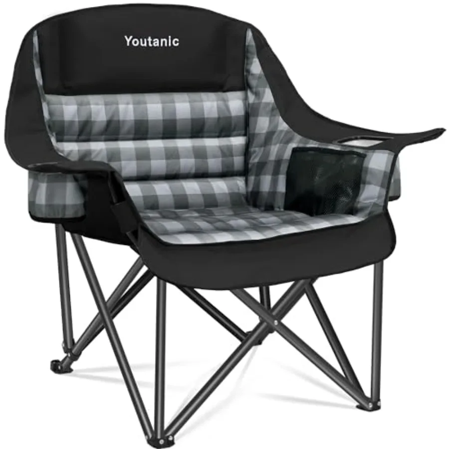 Padded Camping Chairs for Adults, Heavy Duty 400 lbs Foldable Lawn Chair, Oversized Ergonomic Outdoor Seat with Black Plaid Des
Padded Camping Chairs for Adults, Heavy Duty 400 lbs Foldable Lawn Chair, Oversized Ergonomic Outdoor Seat with Black Plaid Des