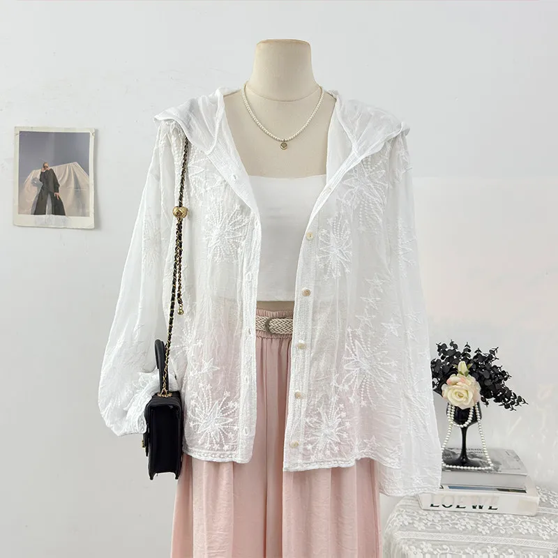 Emroidery Flower Women's Hooded Shirt 2026 Spring Summer Thin Long Sleeve Coats Korean Style White Casual Loose Lapel Tops
Emroidery Flower Women's Hooded Shirt 2026 Spring Summer Thin Long Sleeve Coats Korean Style White Casual Loose Lapel Tops