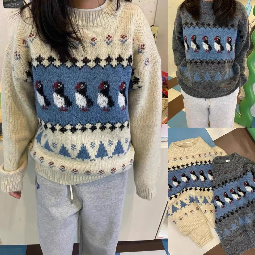 Retro Knitted round Ne Sweater Cute Penguin Color Blo Fluffy Knitwear Autumn Commute Sle Faionable Agel Design
Retro Knitted round Ne Sweater Cute Penguin Color Blo Fluffy Knitwear Autumn Commute Sle Faionable Agel Design